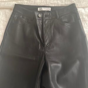 Zara black leather pants with slit